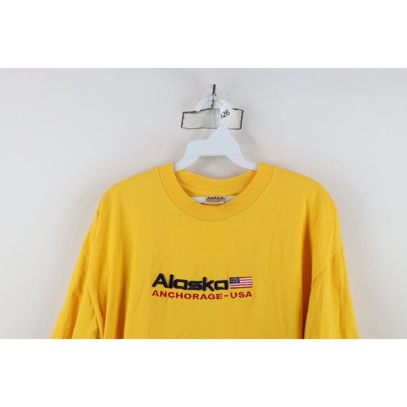 Vtg 90s Streetwear Mens XL Spell Out Anchorage Alaska USA Flag T-Shirt Yellow - Picture 2 of 9